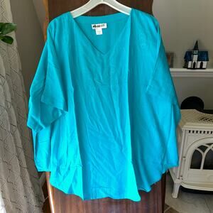 NWT We Be Bop Vintage turquoise 2X  canary shell top tunic top embroidered